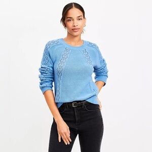 LOFT NWT Geo‎ Pointelle Crochet Sweater - Hudson Bay Blue